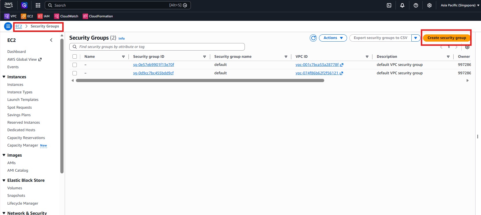 Security Group step 1